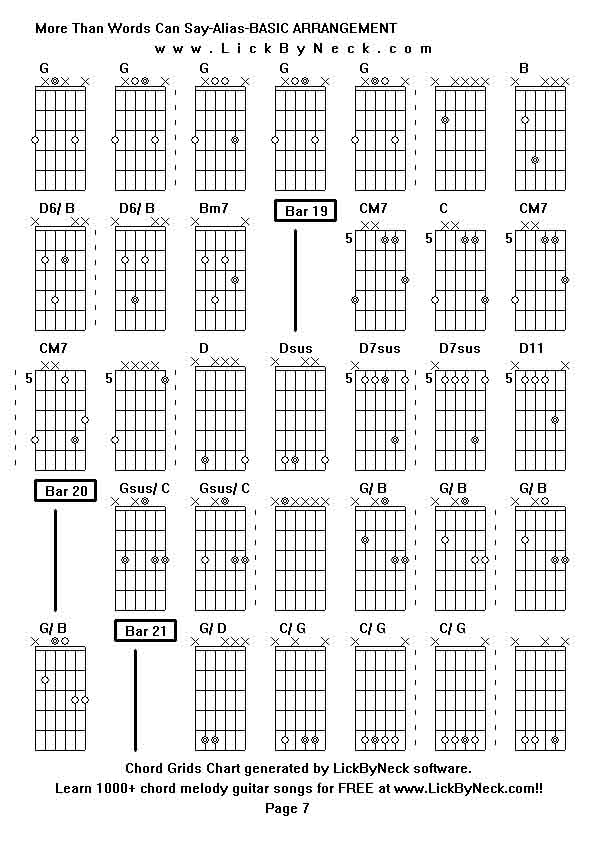 Chord Grids Chart of chord melody fingerstyle guitar song-More Than Words Can Say-Alias-BASIC ARRANGEMENT,generated by LickByNeck software.